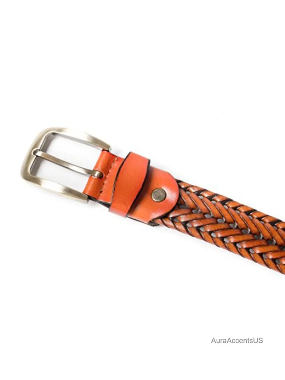 Men's Braided Woven Genuine Leather Belt Adjustable Pin Buckle Casual